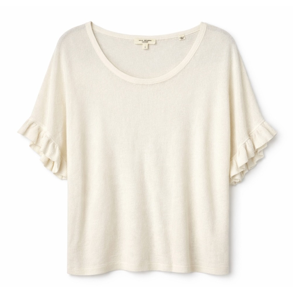 Max Studio London Linen Blend Top Small Cream Ruffle Sleeve Feminine